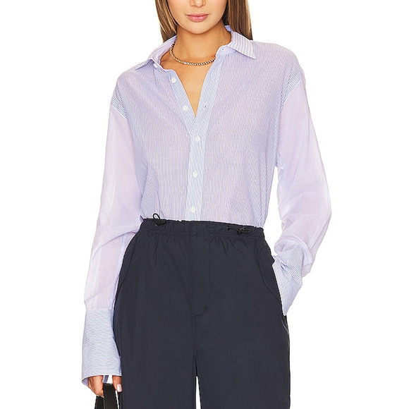 Rag & Bone 'Diana' Blue Cotton Striped Shirt Size L - Picture 1 of 5